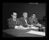 Mount Sinai Hospital psychiatric personnel, from left, Dr. Frank Alexander, Ludwig von Bartalanffy, and Dr. Steven Schwartz, 1950