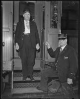 Motorman O. B. Briggs and conductor R. J. Ballinger, both of Pacific Electric Railway, 1935