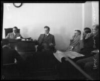 Coroner Frank Nance and engineer H. A. Van Norman at the Coroner's Inquest following the failure of the Saint Francis Dam, Los Angeles, 1928