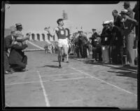 USC runner approaches the finish line at the Coliseum, Los Angeles, 1932