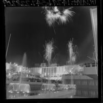 Fireworks above Los Angeles County Museum of Art during dedication ceremony, 1965