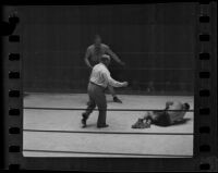 Hank Hankinson during a boxing match, 1935