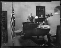 Autopsy Surgeon Andrew F. Wagner testifies at William Edward Hickman murder trial, Los Angeles, 1928