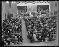 Audience watches the dedication ceremony for the Los Angeles County General Hospital, Los Angeles, 1934