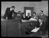 Judge Myron Westover presides in court during judicial proceedings, Los Angeles, 1928