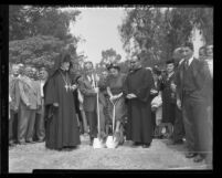 Charles Merjanian and Archbishop Mampre Cayfayan at ground breaking for building at St. James Armenian Church in Los Angeles, Calif., 1948