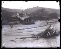 Bridge over the Los Angeles river at Dark Canyon Drive that was washed away by a flood, Los Angeles, 1927