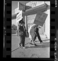 Elderly demonstrators with signs reading "Good Bye Hookers" and "Sex For Sale, Go To Jail" in Inglewood, Calif., 1979