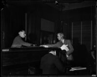 Jury Foreman John P. Buckley and Judge Pat Parker at the Los Angeles County Grand Jury trial of District Attorney Buron Fitts, Los Angeles, 1934