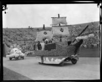 Van Ness Avenue School students on float, Shriners' parade, Los Angeles Memorial Coliseum, Los Angeles, 1925