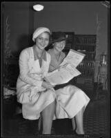 Betty Furness and Phyllis Fraser with newly approved contracts, Los Angeles, 1932