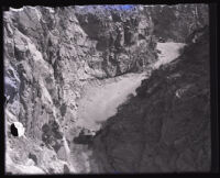 Overhead view of the canyon at the Pacoima Dam site, Los Angeles County, circa 1926