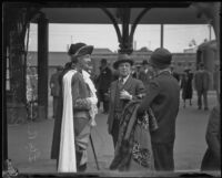 Author Ruper Hughes with Emil Sorensen posing as George Washington, and an unidentified woman, Los Angeles, 1926