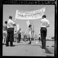 Young Americans for Freedom members picketing the Federal Building in support for American military action in Vietnam, Los Angeles, Calif., 1965