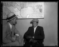 Attempted bank robber Timothy P. Blevins being questioned by police detective in Los Angeles, Calif., 1932