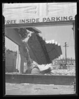 Wall of a historic building in the process of being demolition along N. Broadway between Sunset and Ord in Los Angeles, Calif., 1948