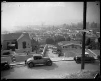 Councilman Edward L. Thrasher's home on Weldon Avenue, viewed from a hillside, Los Angeles, [1932]