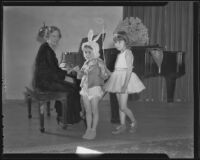 Mrs. Harry A. Lowe, Diane Lewis, and Alice Gilbert perform in a Christmas play, Los Angeles, 1935