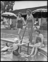 Five young women at a swimming pool, California, 1936