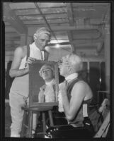 Attorneys Frank B. Belcher and George Stahlman, prepare for the Los Angeles Bar Association’s historical pageant, Los Angeles, 1935