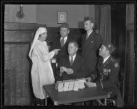 Florence V. Berlin, C. Stewart Warner, Harry H. Stafford, L. E. Moselle, and W. A. Jellineck, Jr. at Red Cross Benefit Drive, Los Angeles, 1936