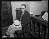 Harley W. Heddens, charged with the murder of Ruth Attaway in a courtroom, Los Angeles, 1935