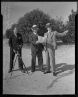 Clarence B. Mitchell, Lorado Taft, and Hamlin Garland at the museum groundbreaking, Griffith Park, Los Angeles, 1934