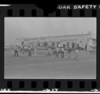 Air traffic controllers picketing Pan Am cargo terminal in Los Angeles, Calif., 1981