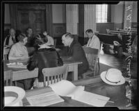 H. B. Dierke talks about undercover work for Board of Liquor Control at hearing, Los Angeles, 1935