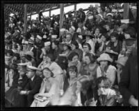 Spectators and sailors crowd the stands to watch the Pacific Fleet championship track meet, Long Beach, 1922