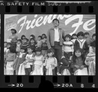 Dodger's pitcher Fernando Valenzuela surrounded by students at Sheridan Street School in Los Angeles, Calif., 1984