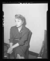 Barbara Payton testifies for Stanley Adams regarding the murder of Abraham Davidian, Los Angeles, 1950