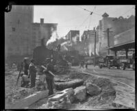 Construction site for the expansion of the Pacific Electric Railroad, Los Angeles, 1925