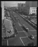 An aerial shot of the Stock Show Parade, Los Angeles, 1935