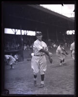 Buzz Eckert making practice throws on the baseball field at Washington Park, Los Angeles, between 1924-1925