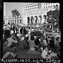 Crowd watching anti-war demonstration on the steps of Los Angeles City Hall, 1968