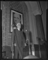 Attorney Joseph E. Scott, speaking at an annual Flag Day observance, City Council chamber, Los Angeles, 1935