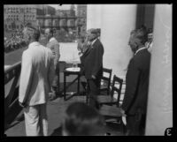 Herbert Hoover prepares to deliver speech at City Hall, Los Angeles, 1928