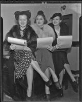 Dixie Dunbar, Maxine Reiner, and Helen Wood get their contracts with Twentieth Century Fox approved, Los Angeles, 1935