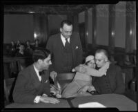 Leonard Meyberg, Mark F. Jones, Velma McKnight and James McKnight in court, Los Angeles, 1932