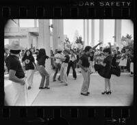 "Zoot Suit" cast members dance in the Mark Taper Forum, Los Angeles (Calif.)