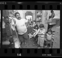 Family of six in their one-room apartment in Los Angeles, Calif., 1989