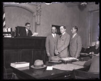 Judge Charles D. Ballard, district attorney Asa Keyes, defense attorney Jerry Geisler, and Frank Richards, Los Angeles, 1922-1929