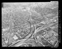 Aerial view of construction of Santa Monica Freeway at San Aerial view of construction of Santa Monica Freeway at San