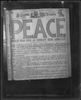 First page of the Los Angeles Times announcing the end of the World War, 1918