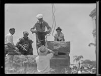 Cornerstone of old County Courthouse being opened, Los Angeles, 1936