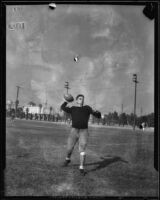 California Institute of Technology halfback Don Rooke throwing football, Pasadena, 1933