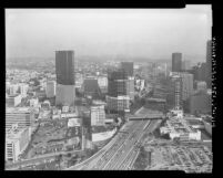 Cityscape of business district around Harbor Freeway in Los Angeles, 1987