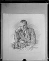 A drawing of Russian chess champion Alexander Alekhine, Pasadena, 1932