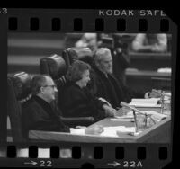 Supreme Court Justice Sandra Day O'Connor, Judges Malcolm M. Lucas and Thomas Reavley presiding at Pepperdine University's 11th annual moot court competition, 1985